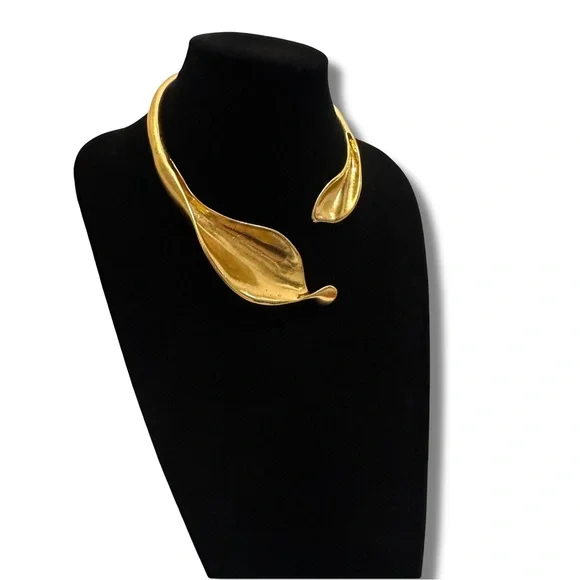 ZARA Golden Calla Lilly Statement Contemporary Hinge Choker ** GORGEOUS ** - Picture 5 of 11